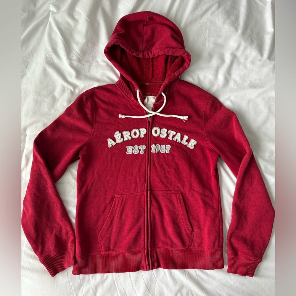 Aeropostale Y2K vintage red full zip logo hooded jacket size XL